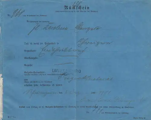 2x Rücksein Langenburg 1912/1901 
