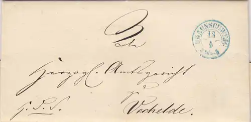 Lettre de Braunschweig à Vechelde 1853 avec texte