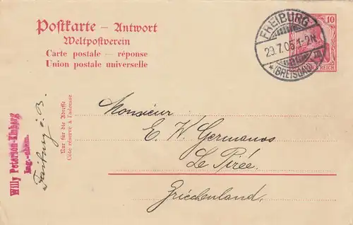 Ganzsache Freiburg 1905 nach Le Pirée, Griechenland