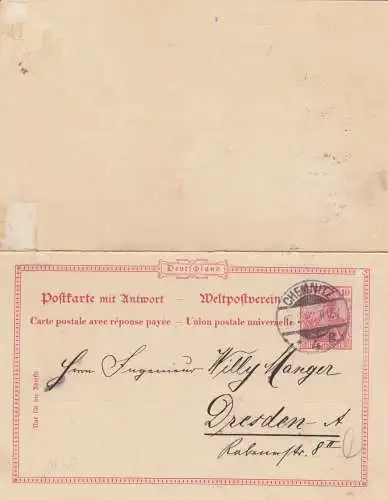 Affaire entière Chemnitz 1902 selon Dresde avec carte de réponse non utilisée