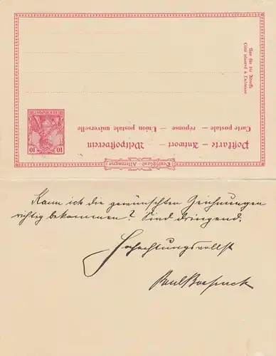 Ganzsache Chemnitz 1902 nach Dresden mit unbenutzter Antwortkarte