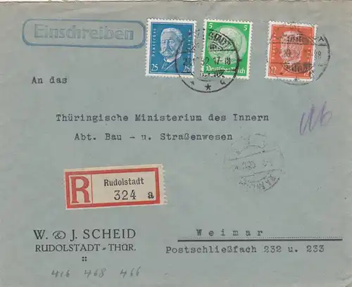 Einschreiben Rudolstadt 1932 nach Weimar