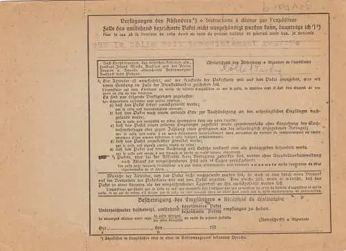 Paketkarte 1930 von Solingen/Merscheid nach Antwerpen über Aachen