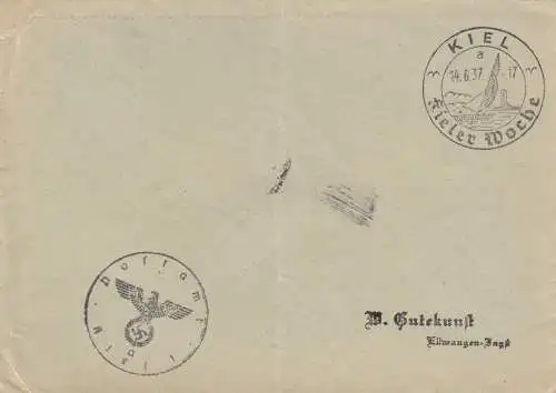 Brief aus Kiel, Kieler Woche 1937 nach Ellwangen
