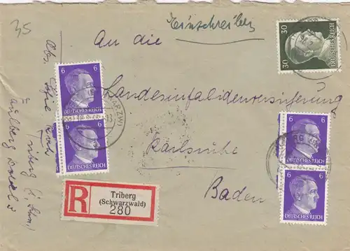Einschreiben Triberg nach Karlsruhe 1943