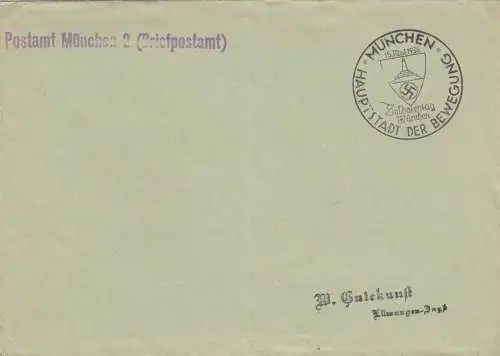 1938: Sonderstempel München, Soldatentag, Postsache
