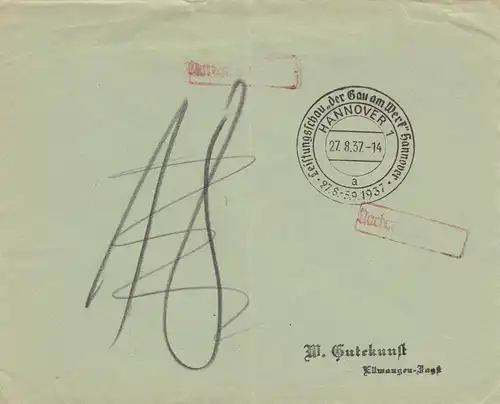 1937: Sonderstempel Hannover, Leistungsschau der Gau am Werk, Postsache