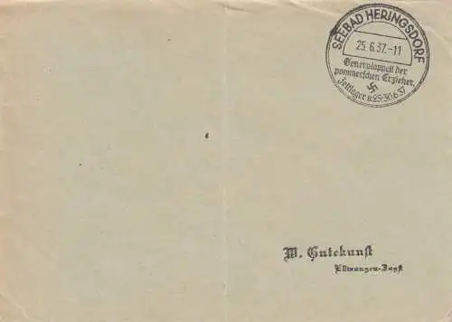 Sonderstempel 1937 Seebad Herjngsdorf, Generalappell Erzieher Pommern, Postsache