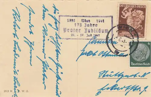 Ansichtskarte Wien, Prater - Riesenrad, Jubiläum 1941 nach Stuttgart