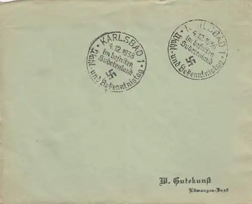 4x Sonderstempel 1938, Troppau, Reichenberg, Karlsbad, Eger, Postsache, Sudeten