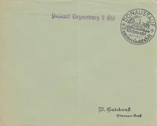 Sonderstempel 1937 Donaustauf, Sommernachtsfest als Postsache Regensburg