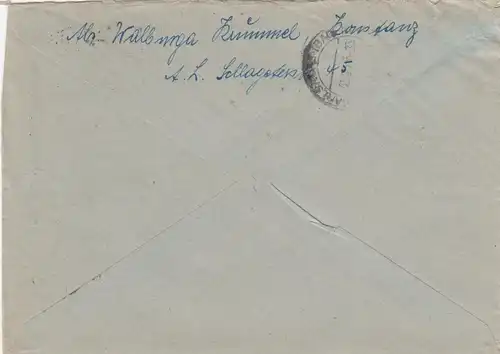 Lettre recommandé Constance 1943 vers Karlsruhe