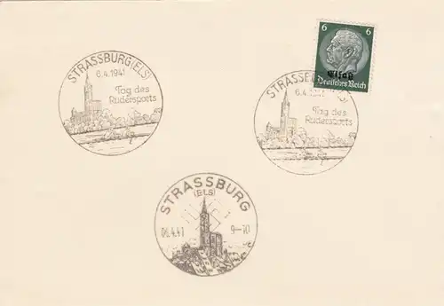 Alsace, carte blanche avec 3x timbre spécial 1941 Strasbourg, Sports de rames