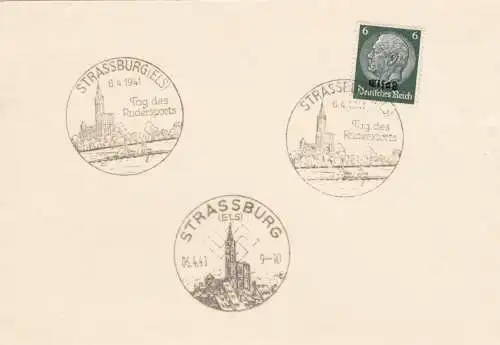 Elsass, Blanko Karte mit 3x Sonderstempel 1941 Strassburg, Rudersport