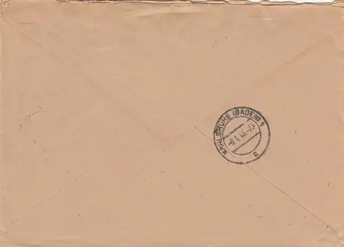 Lettre recommandé Mannheim, BKK d'après Karlsruhe 1943