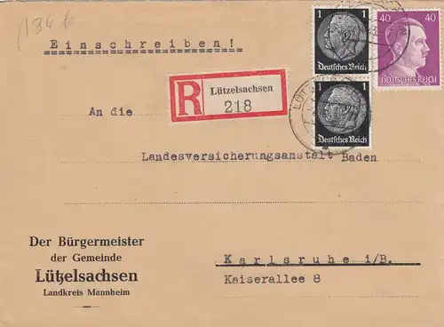Recommandé Lützelsachsen vers Karlsruhe 1943