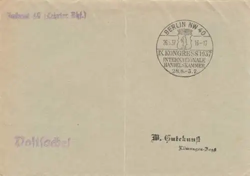 Sonderstempel 1937, Berlin, IHK Kongress als Postsache