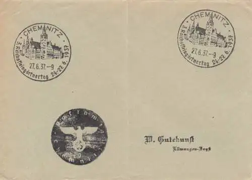 Sonderstempel 1937, Chemnitz, Reichskleingärtnertag, Negativstempel, Postsache