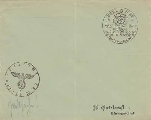 Sonderstempel 1937, Berlin, KDF Sammlergemeinschaft, Postsache