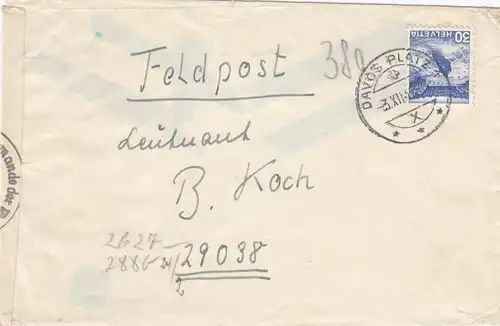 Schweiz: Brief aus Davos 1942 ans Feldpostadresse 29038 mit OKW Zensur