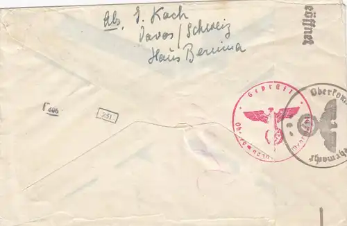 Schweiz: Brief aus Davos 1942 ans Feldpostadresse 29038 mit OKW Zensur