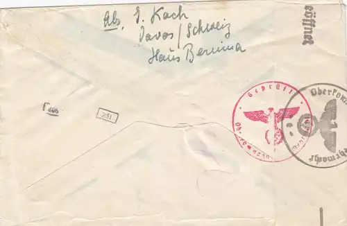Suisse: Lettre de Davos 1942 à l'adresse postale de terrain 29038 avec censure OKW