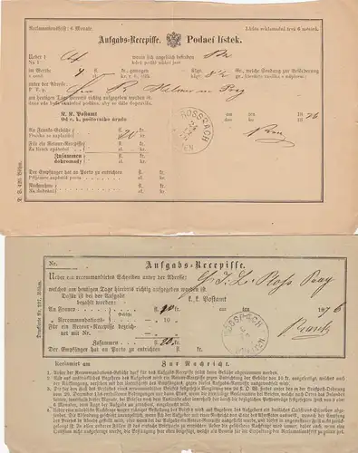 1876/77: 15x Rossbach/Böhmen, Aufgabe Bescheinigung, Aufgabeschein