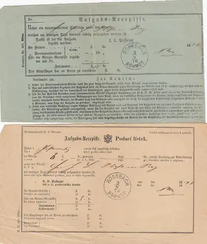 1876/77: 15x Rossbach/Böhmen, certificat de tâche, permis de travail