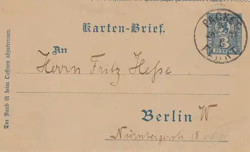 Kartenbrief/Ganzsache Packet Fahrt Berlin 1898