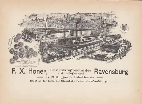 Carte de vue Fa. Honer, Construction de machines à coudre Ravensburg