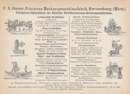 Carte de vue Fa. Honer, Construction de machines à coudre Ravensburg