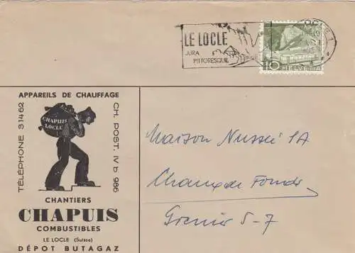 Lettre de 1958 Le Locle, chauffage, charbon, ...