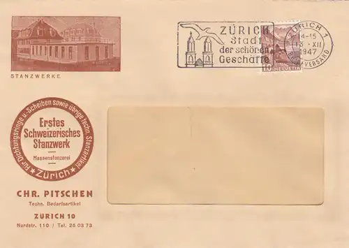 Lettre 1947 Zurich, usines de découpe, joints