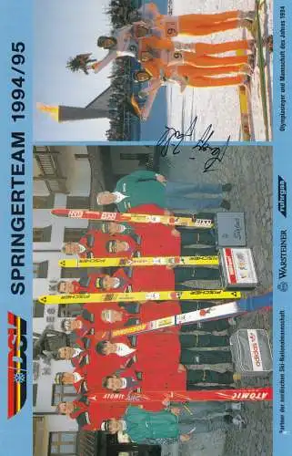 Carte souvenir Spinger Team 1994/95, Skispringer, Olympiasier, DSV, autographe