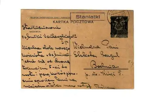 Ganzsache GG P 3II 08-1938: 18.8.40 Postagentur Staniatki nach Bochnia