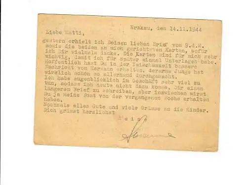 Affaire GG P 12 02: 14.11.44 Landw. Zentralstelle Cracovie vers Leipzig