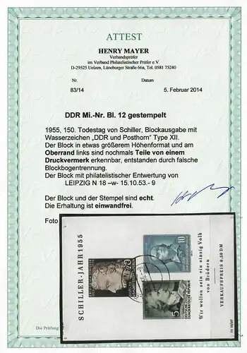 DDR: MiNr. Block 12, Type XII, cacheté Leipzig, format plus grand