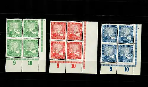 DR: Mi Nr. 372-374, frais, **, 4 blocs Eckrand VE4, impression de plaque