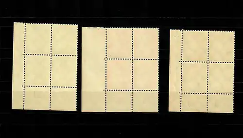 DR: MiNr. 372-374, postfrisch, **, Viererblock Eckrand VE4, Plattendruck