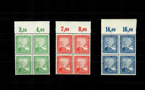 DR: MiNr. 372-374, postfrisch, **, Oberrand, Viererblock, Plattendruck
