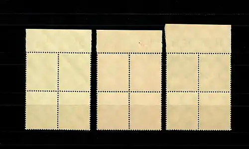 DR: MiNr. 372-374, postfrisch, **, Oberrand, Viererblock, Plattendruck