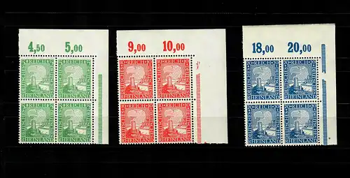 DR: MiNr. 372-374, postfrisch, **, Eckrand Viererblock VE2, Plattendruck