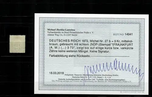 DR: Min° 27b, cacheté Francfort, BPP résultat