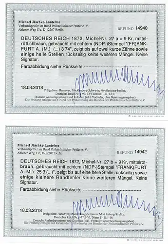 DR: MiNr. 27a-c, gestempelt, 2x BPP Befund, 1x BPP Attest