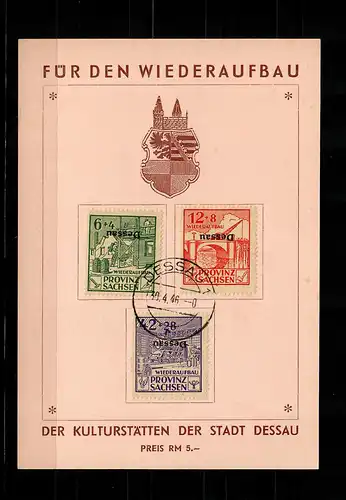 SBZ: Wiederaufbau Dessau, MiNr. IAK-III AK, Gedenkblatt