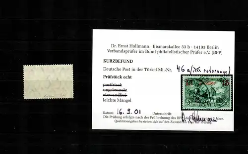 Deutsche Post in der Türkei: MiNr. 46a, gestempelt, rotorange, BPP Befund