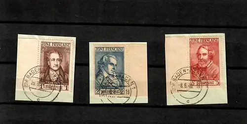 Franz. Zone MiNr. 11-13, auf Briefausschnitt gestempelt mit BPP Signatur