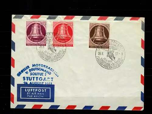 Berlin: MiNr. 72/73, 75-79, Sonderstempel Solitude Rennen 1951, Motorradrennen