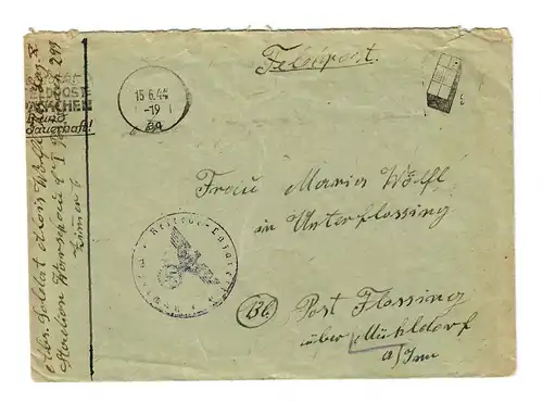 Lettre postale de Varsovie en 1944, à Post Flossing/Mühldorf/Inn avec cachet publicitaire