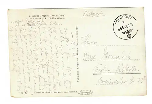 Premières lettres, carte de vue Tschenstochau, 17.9.39 avec FPn. 19126